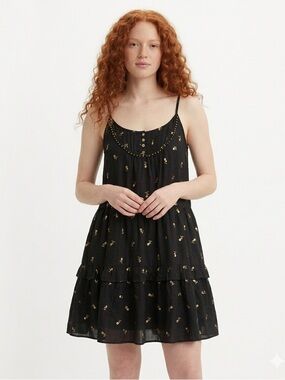 Juicy Couture Black Label Silk Blend Cherry Print Boho Mini Dress Beaded M